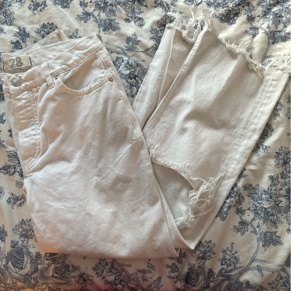 We The Free Cream Distressed Ankle Jeans